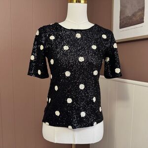 J. Crew Polka Dot Sequin Short Sleeve Top
